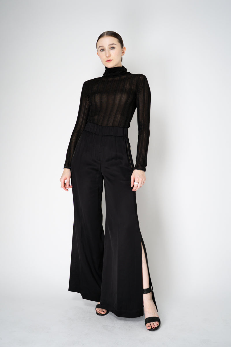 Peserico Liquid Drape Wide Leg Viscose Trousers with Long Slits in Black Vancouver. Shop Online or in Store.