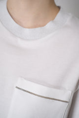 Peserico Long Sleeve Cotton Shirt with Filo Diamante Embellished Pocket in White Vancouver. Shop Online or in Store.