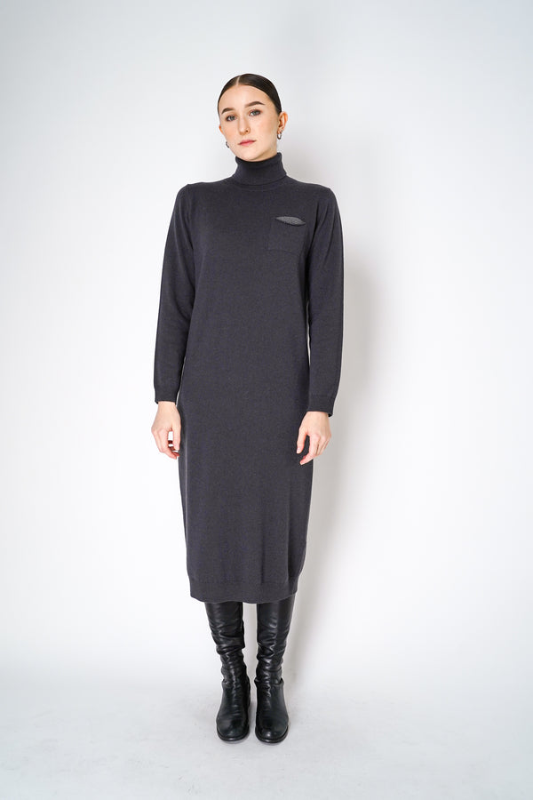 Peserico Long Sleeve Turtleneck Knit Dress in Grey Vancouver. Shop Online or in Store.