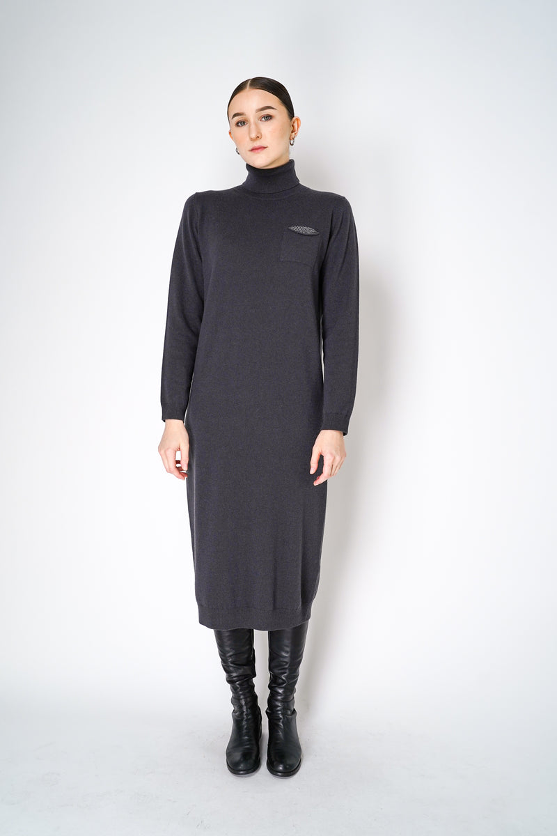 Peserico Long Sleeve Turtleneck Knit Dress in Grey Vancouver. Shop Online or in Store.