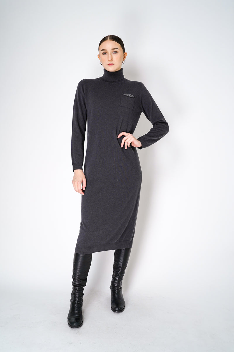 Peserico Long Sleeve Turtleneck Knit Dress in Grey Vancouver. Shop Online or in Store.