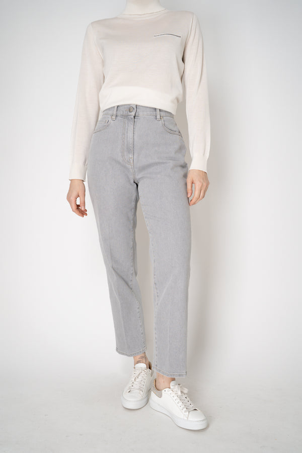 Peserico Mid-Rise Tapered Leg Jeans in Light Grey Wash Vancouver. Shop Online or in Store.
