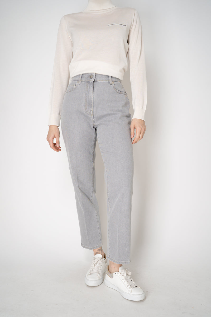 Peserico Mid-Rise Tapered Leg Jeans in Light Grey Wash Vancouver. Shop Online or in Store.
