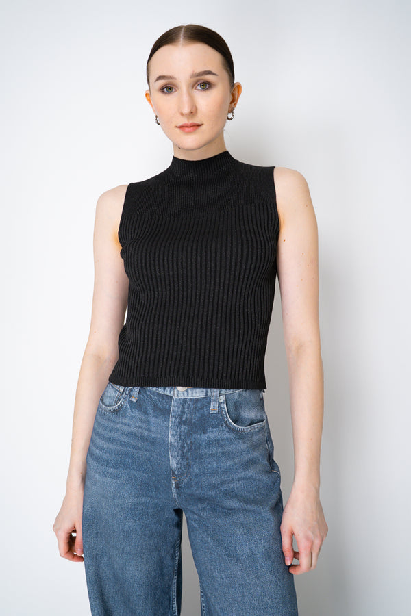Peserico Mockneck Rib Stretch Viscose Sleeveless Top with Lurex Details in Black Vancouver. Shop Online or in Store.