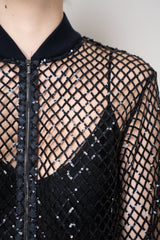 Peserico Open Knit Net Sequin Bomber Jacket in Black Vancouver. Shop Online or in Store.