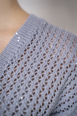 Peserico Open Weave Cardigan with Sequin Details in Lavender Blue Vancouver. Shop Online or in Store