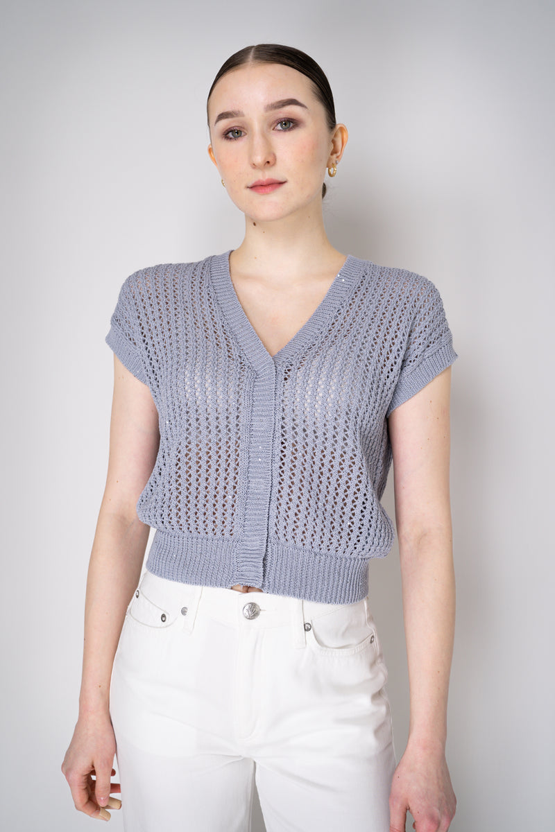 Peserico Open Weave Cardigan with Sequin Details in Lavender Blue Vancouver. Shop Online or in Store