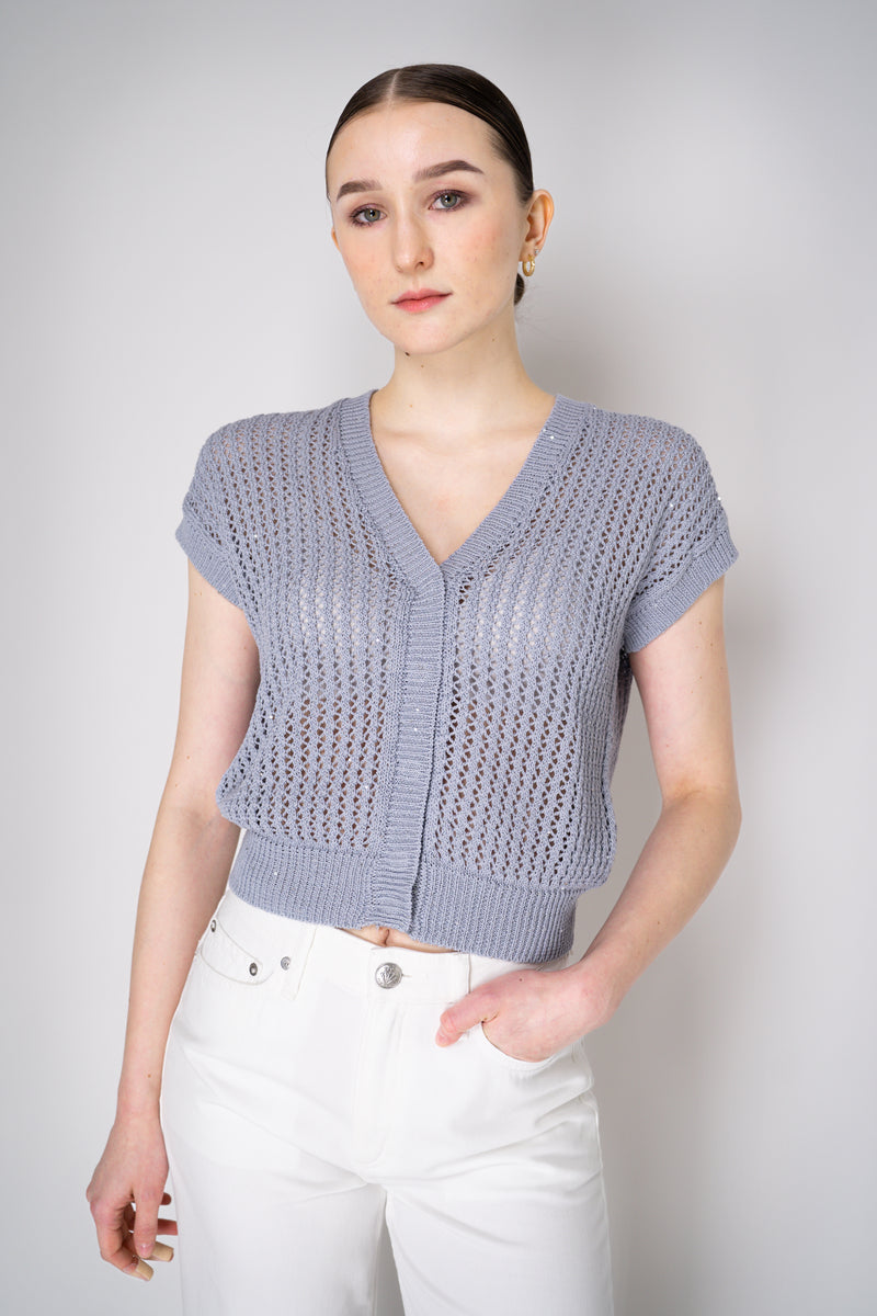 Peserico Open Weave Cardigan with Sequin Details in Lavender Blue Vancouver. Shop Online or in Store