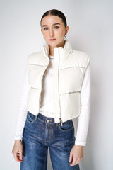 Peserico Padded Cashmere Vest with Brilliant Beading Stripes in Ivory Vancouver. Shop Online or in Store.