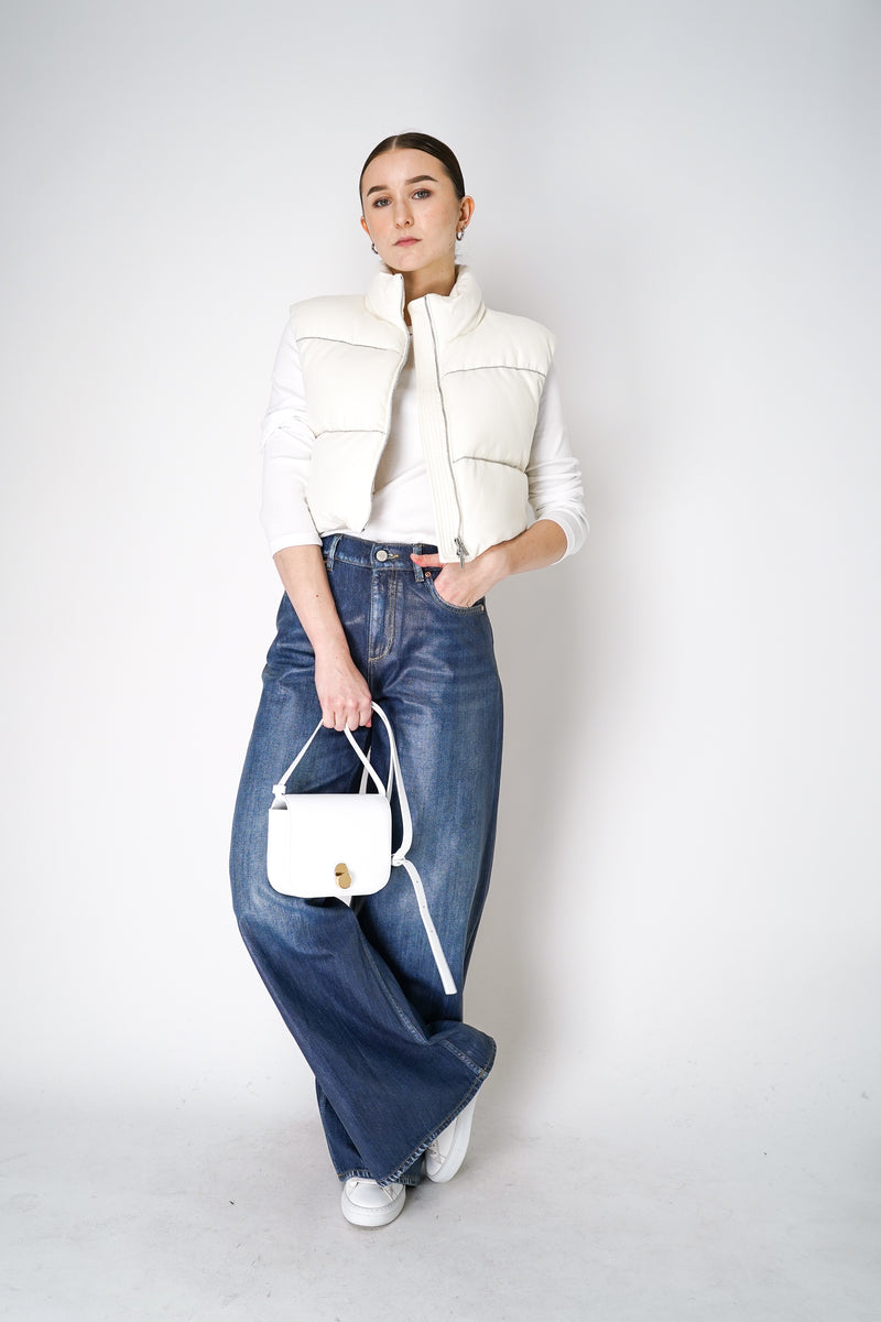 Peserico Padded Cashmere Vest with Brilliant Beading Stripes in Ivory Vancouver. Shop Online or in Store.