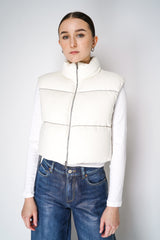Peserico Padded Cashmere Vest with Brilliant Beading Stripes in Ivory Vancouver. Shop Online or in Store.