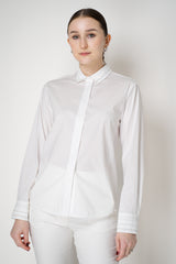 Peserico Poplin and Jersey Shirt with Filo Diamante Cuffs and Neckline in White Vancouver. Shop Online or in Store.