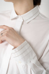 Peserico Poplin and Jersey Shirt with Filo Diamante Cuffs and Neckline in White Vancouver. Shop Online or in Store.
