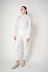 Peserico Poplin and Jersey Shirt with Filo Diamante Cuffs and Neckline in White Vancouver. Shop Online or in Store.