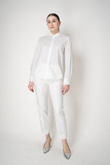 Peserico Poplin and Jersey Shirt with Filo Diamante Cuffs and Neckline in White Vancouver. Shop Online or in Store.