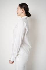Peserico Poplin and Jersey Shirt with Filo Diamante Cuffs and Neckline in White Vancouver. Shop Online or in Store.