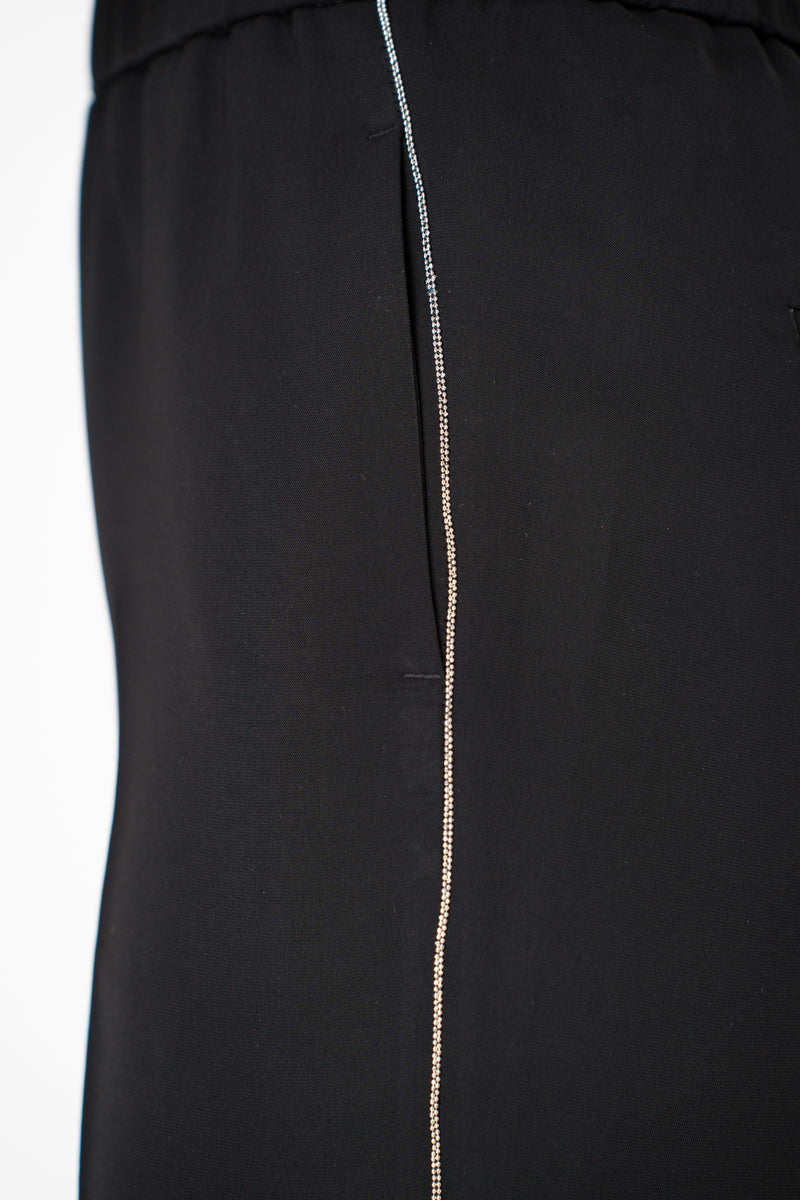 Peserico Pull-On Style Crepe Trousers with Brilliant beading Details in Black Vancouver. Shop Online or in Store.