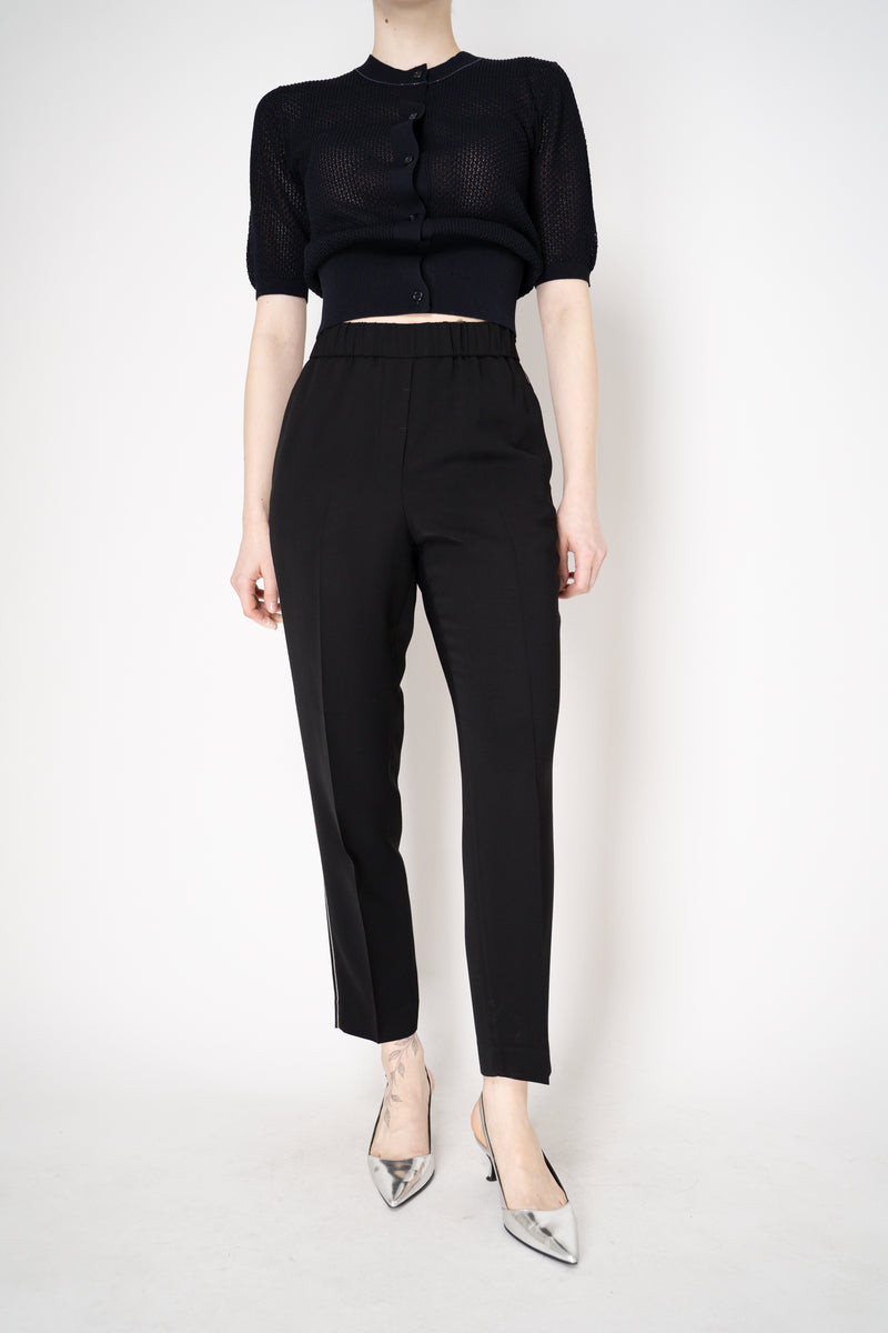 Peserico Pull-On Style Crepe Trousers with Brilliant beading Details in Black Vancouver. Shop Online or in Store.