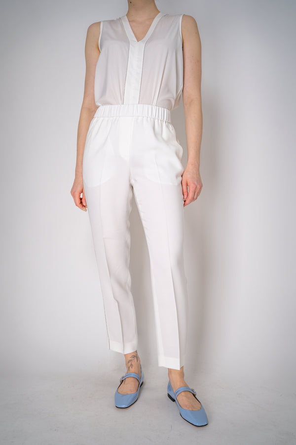 Peserico Pull-On Style Crepe Trousers with Brilliant beading Details in White Vancouver. Shop Online or in Store.