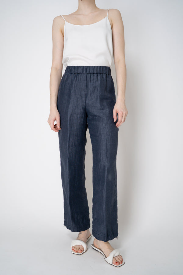 Peserico Pull-On Style Crushed Linen Blend Trousers in Navy Vancouver. Shop Online or in Store.
