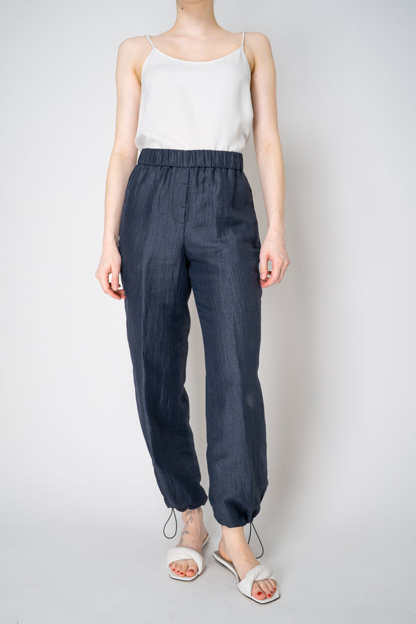 Peserico Pull-On Style Crushed Linen Blend Trousers in Navy Vancouver. Shop Online or in Store.