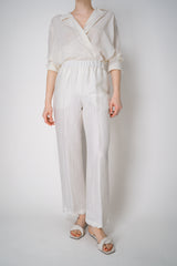 Peserico Pull-On Style Crushed Linen Blend Trousers in White Vancouver. Shop Online or in Store.