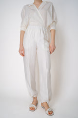 Peserico Pull-On Style Crushed Linen Blend Trousers in White Vancouver. Shop Online or in Store.