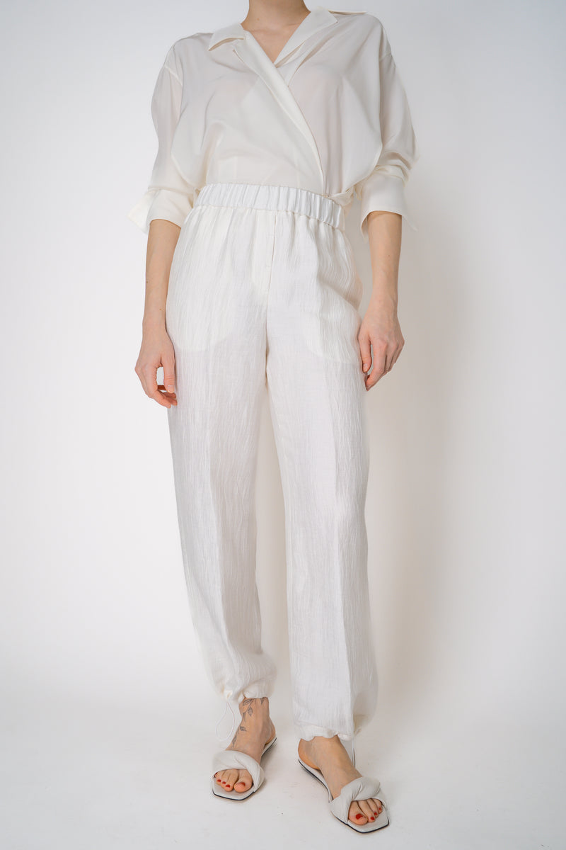 Peserico Pull-On Style Crushed Linen Blend Trousers in White Vancouver. Shop Online or in Store.