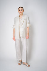Peserico Pull-On Style Crushed Linen Blend Trousers in White Vancouver. Shop Online or in Store.