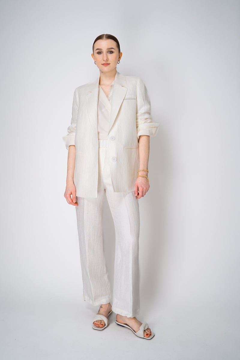 Peserico Pull-On Style Crushed Linen Blend Trousers in White Vancouver. Shop Online or in Store.