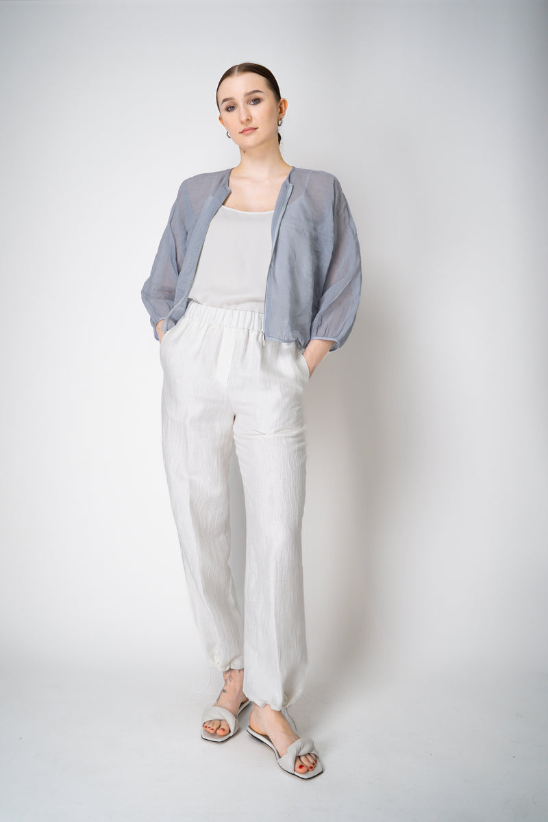 Peserico Pull-On Style Crushed Linen Blend Trousers in White Vancouver. Shop Online or in Store.