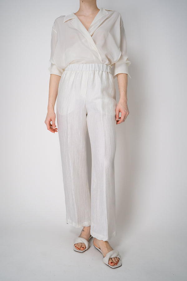 Peserico Pull-On Style Crushed Linen Blend Trousers in White Vancouver. Shop Online or in Store.