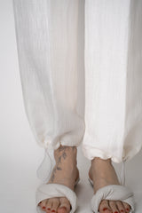 Peserico Pull-On Style Crushed Linen Blend Trousers in White Vancouver. Shop Online or in Store.
