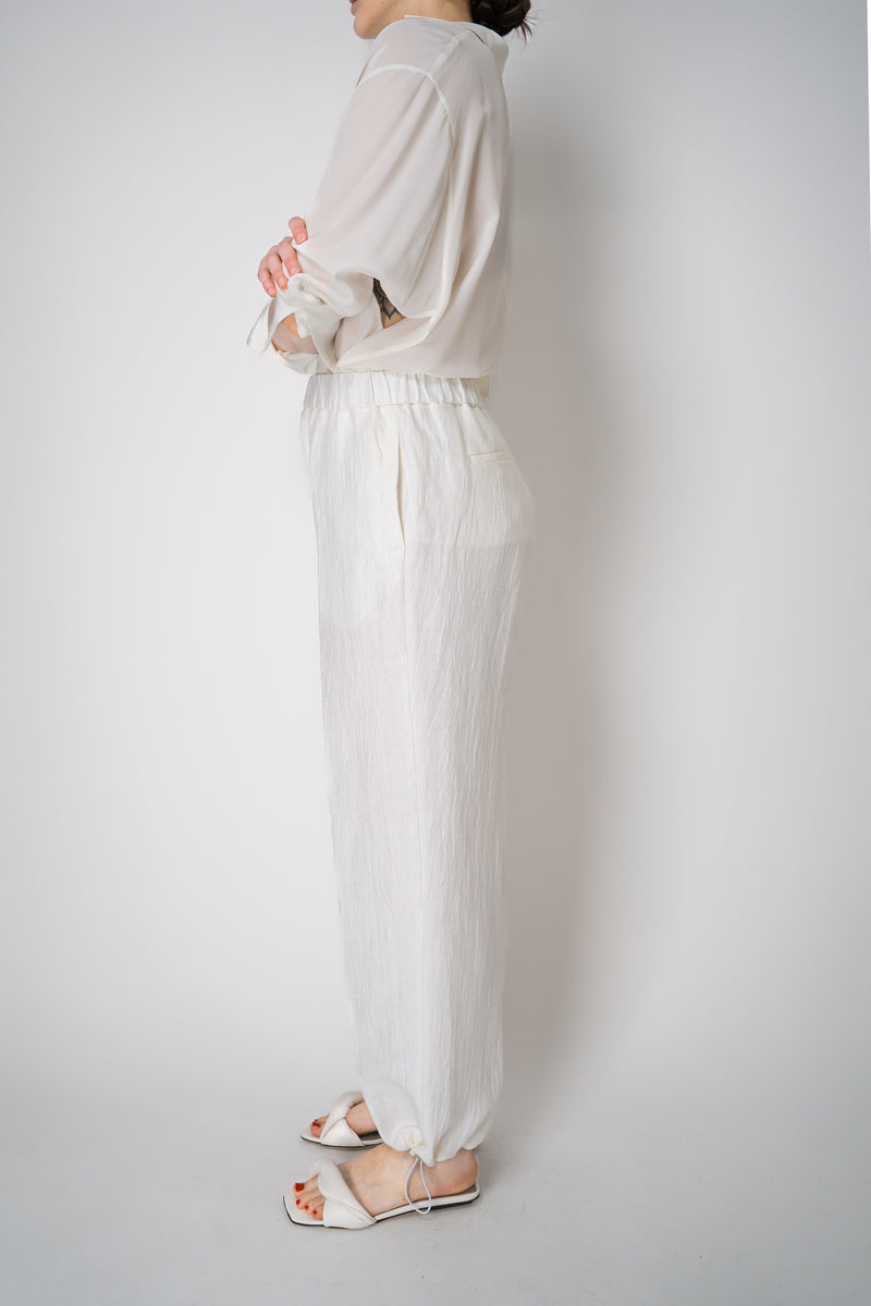 Peserico Pull-On Style Crushed Linen Blend Trousers in White Vancouver. Shop Online or in Store.