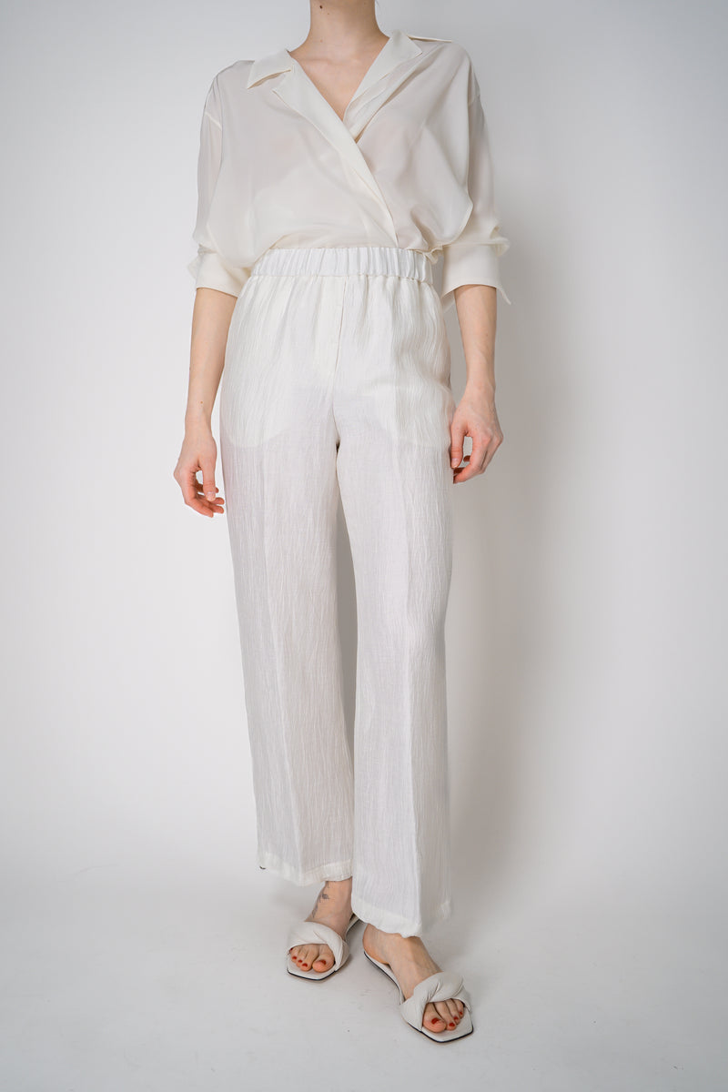 Peserico Pull-On Style Crushed Linen Blend Trousers in White Vancouver. Shop Online or in Store.