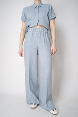 Peserico Pull-On Style Straight Wide Leg Linen Trousers in Denim Blue Vancouver. Shop Online or in Store.