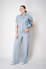 Peserico Pull-On Style Straight Wide Leg Linen Trousers in Denim Blue Vancouver. Shop Online or in Store.