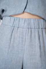 Peserico Pull-On Style Straight Wide Leg Linen Trousers in Denim Blue Vancouver. Shop Online or in Store.