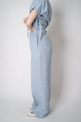 Peserico Pull-On Style Straight Wide Leg Linen Trousers in Denim Blue Vancouver. Shop Online or in Store.