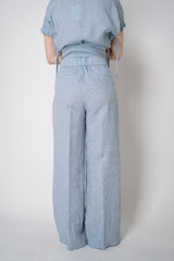Peserico Pull-On Style Straight Wide Leg Linen Trousers in Denim Blue Vancouver. Shop Online or in Store.