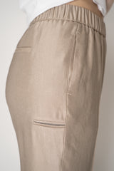 Peserico Pull-On Style Tapered Leg Sateen Trousers in Gold Vancouver. Shop Online or in Store.