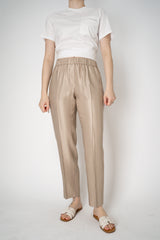 Peserico Pull-On Style Tapered Leg Sateen Trousers in Gold Vancouver. Shop Online or in Store.