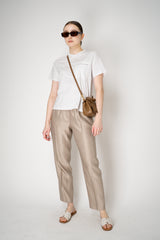 Peserico Pull-On Style Tapered Leg Sateen Trousers in Gold Vancouver. Shop Online or in Store.
