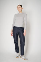 Peserico Pull-On Style Tapered Leg Sateen Trousers in Navy Vancouver. Shop Online or in Store.
