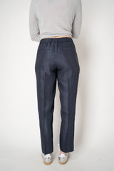 Peserico Pull-On Style Tapered Leg Sateen Trousers in Navy Vancouver. Shop Online or in Store.