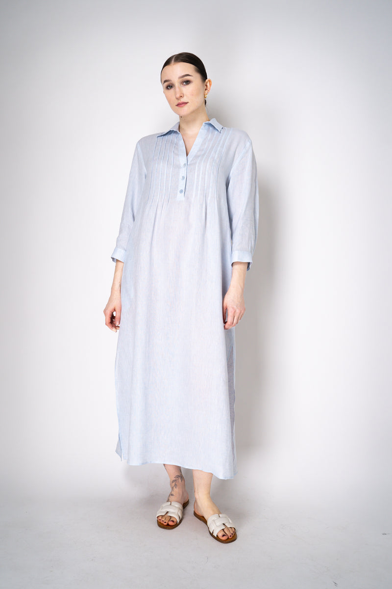 Peserico Relaxed Fit Linen Maxi Dress in Light Blue with Tie Belt Vancouver. Shop Online or in Store
