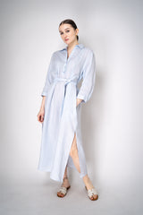 Peserico Relaxed Fit Linen Maxi Dress in Light Blue with Tie Belt Vancouver. Shop Online or in Store