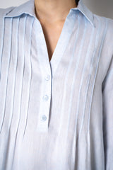 Peserico Relaxed Fit Linen Maxi Dress in Light Blue with Tie Belt Vancouver. Shop Online or in Store