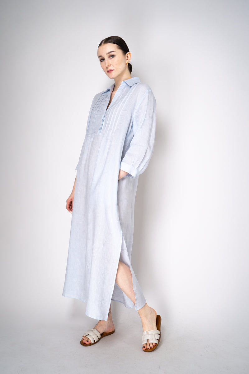 Peserico Relaxed Fit Linen Maxi Dress in Light Blue with Tie Belt Vancouver. Shop Online or in Store