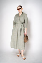 Peserico Relaxed Fit Linen Maxi Dress in Sage Green with Tie Belt Vancouver. Shop Online or in Store
